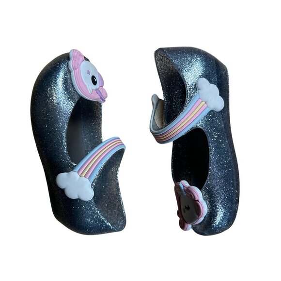 Mini Melissa Girl's Silver Unicorn Flat Mary Jane Shoes Size US 8 - Picture 5 of 8